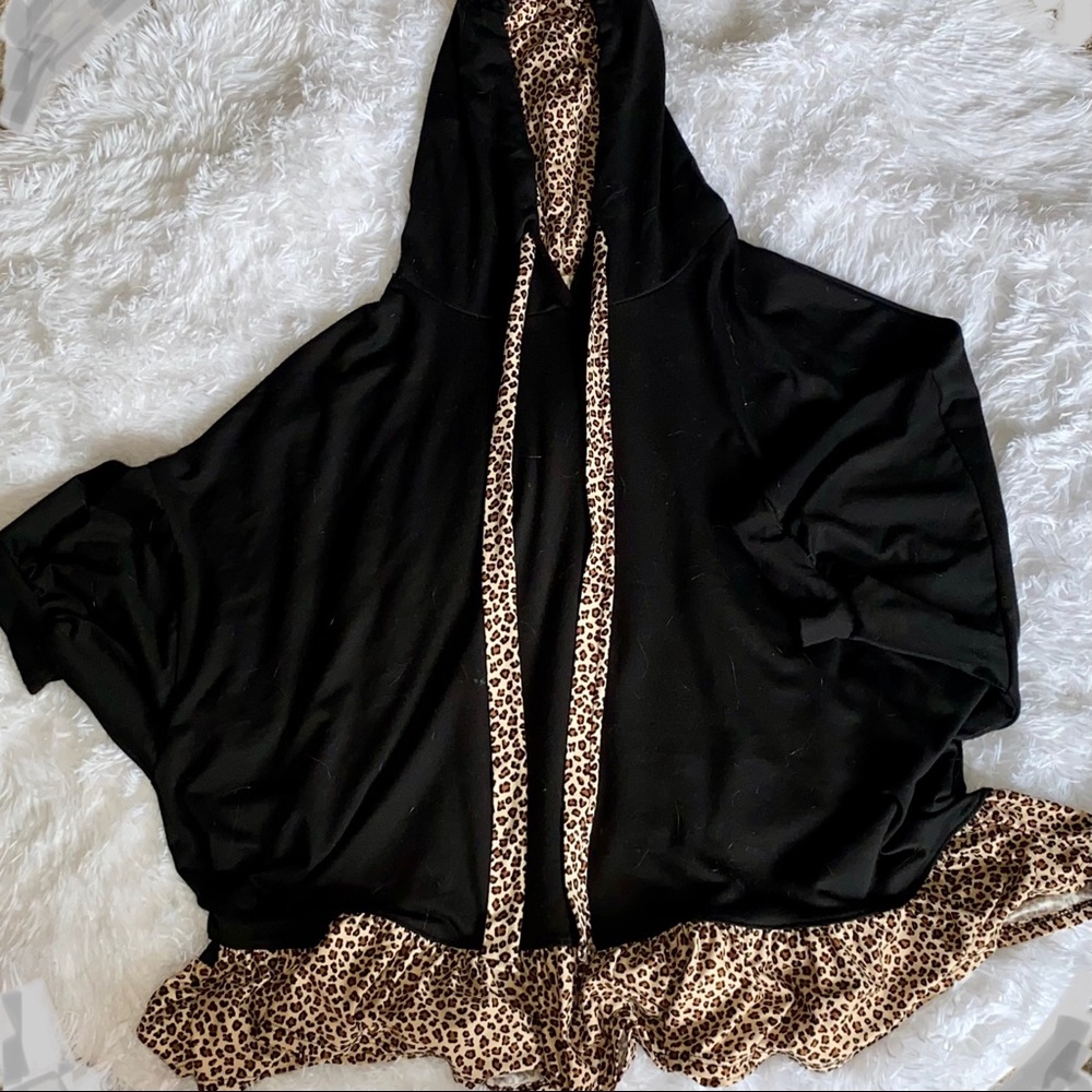 Black hoodie with cheetah ruffle